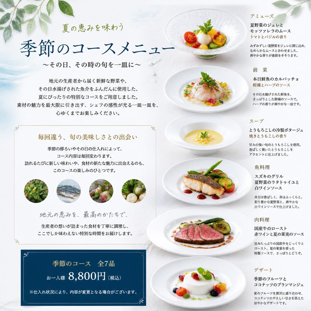 夏の味覚を楽しむコースメニュー
